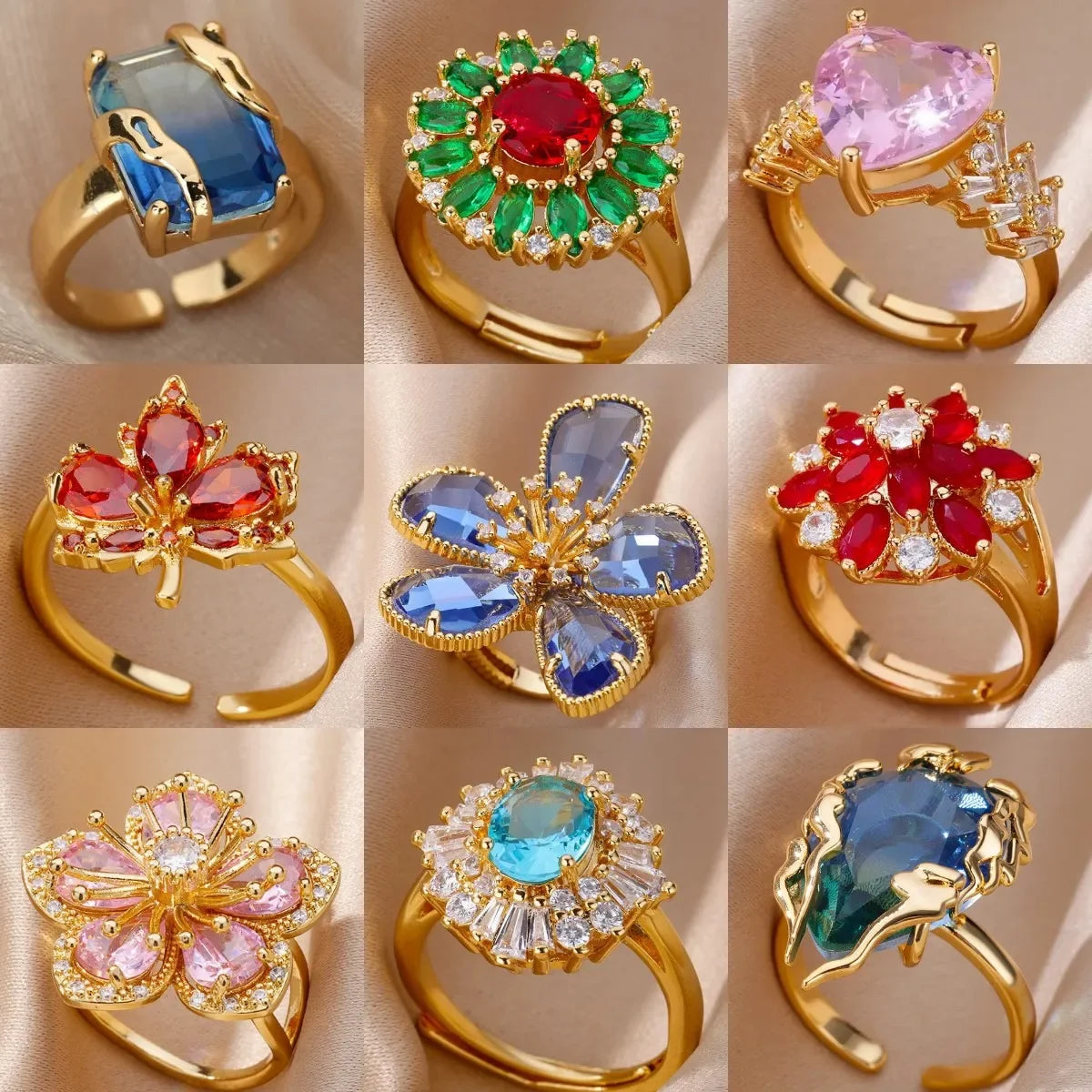 Rings Gold Plated Colorful Stone - Piña Colada