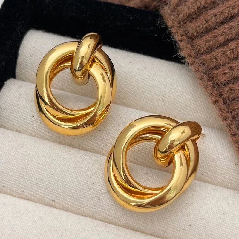 Double Layer Round Circle Dangle Earrings - Piña Colada