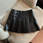 Leather Mini Skirts High Waist Pleated - Piña Colada