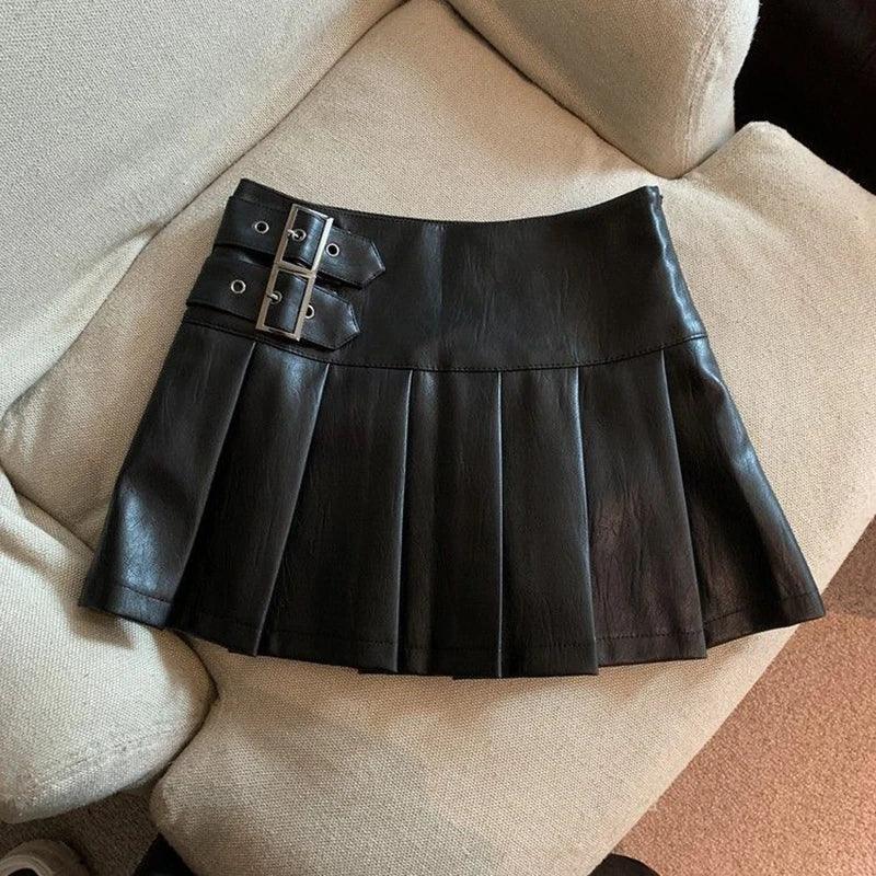 Leather Mini Skirts High Waist Pleated - Piña Colada