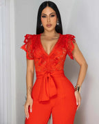 Lace Splice Fitness Jumpsuit - Piña Colada