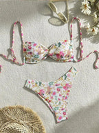Sexy Print Laced Up Bikini 2 Piece Set - Piña Colada