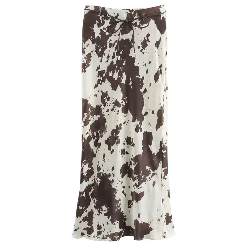 Satin Long Skirts Animal Print - Piña Colada
