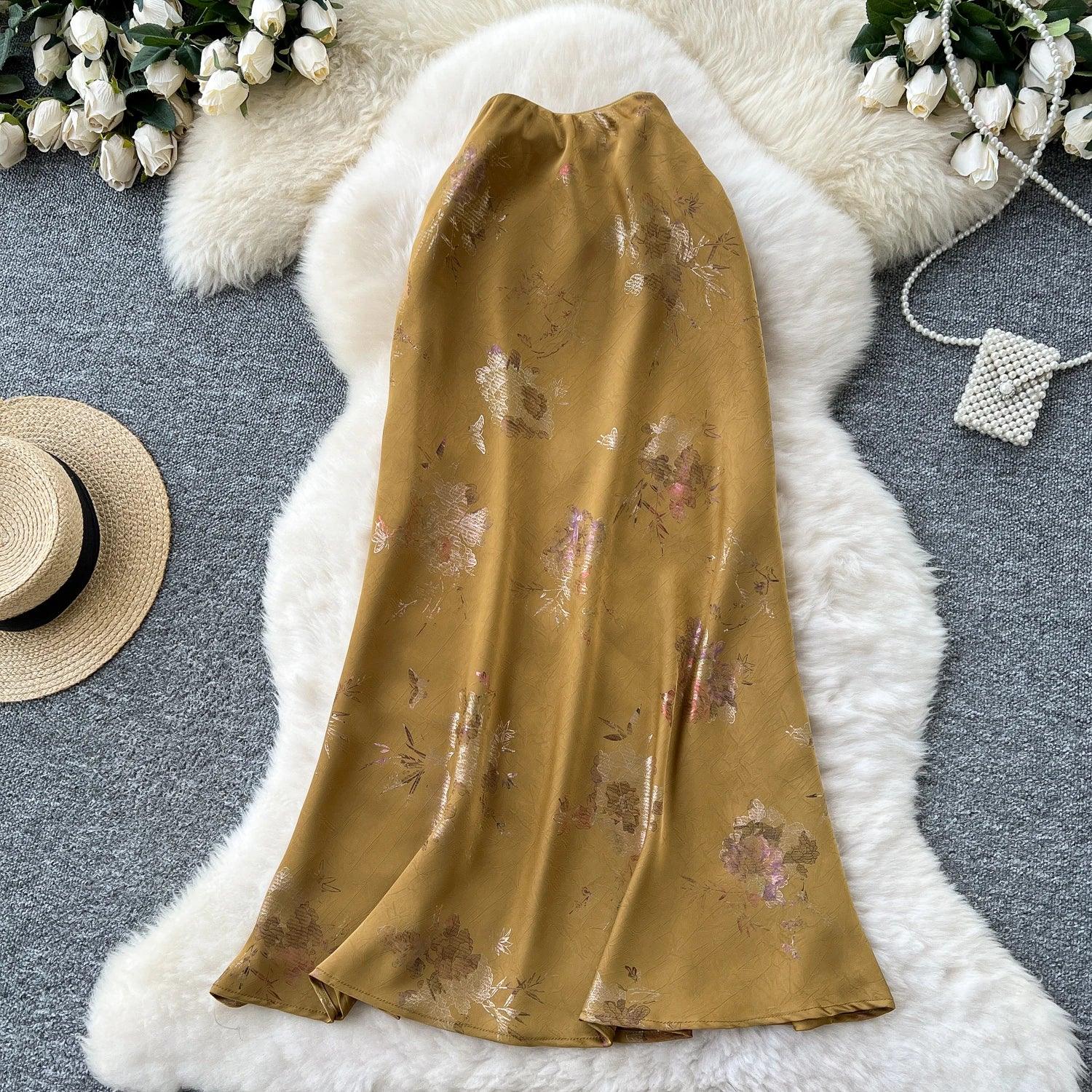 Long Skirt Floral Gold Stamping - Piña Colada