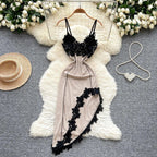 Lace V Neck Backless Irregular Slim Sundress - Piña Colada