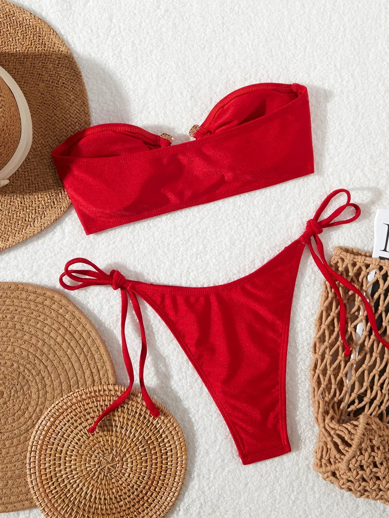 Solid Ring Detail Bikini Set - Piña Colada