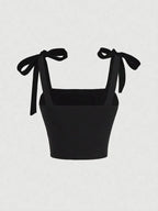 Solid Tie Shoulder Ruched Wide Crop Top - Piña Colada