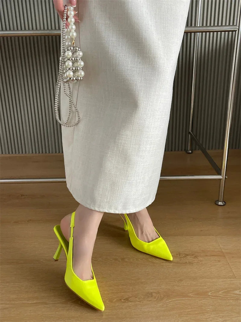 Slip-On Slingback Pumps – Pointed Toe & Thin Heels - Piña Colada