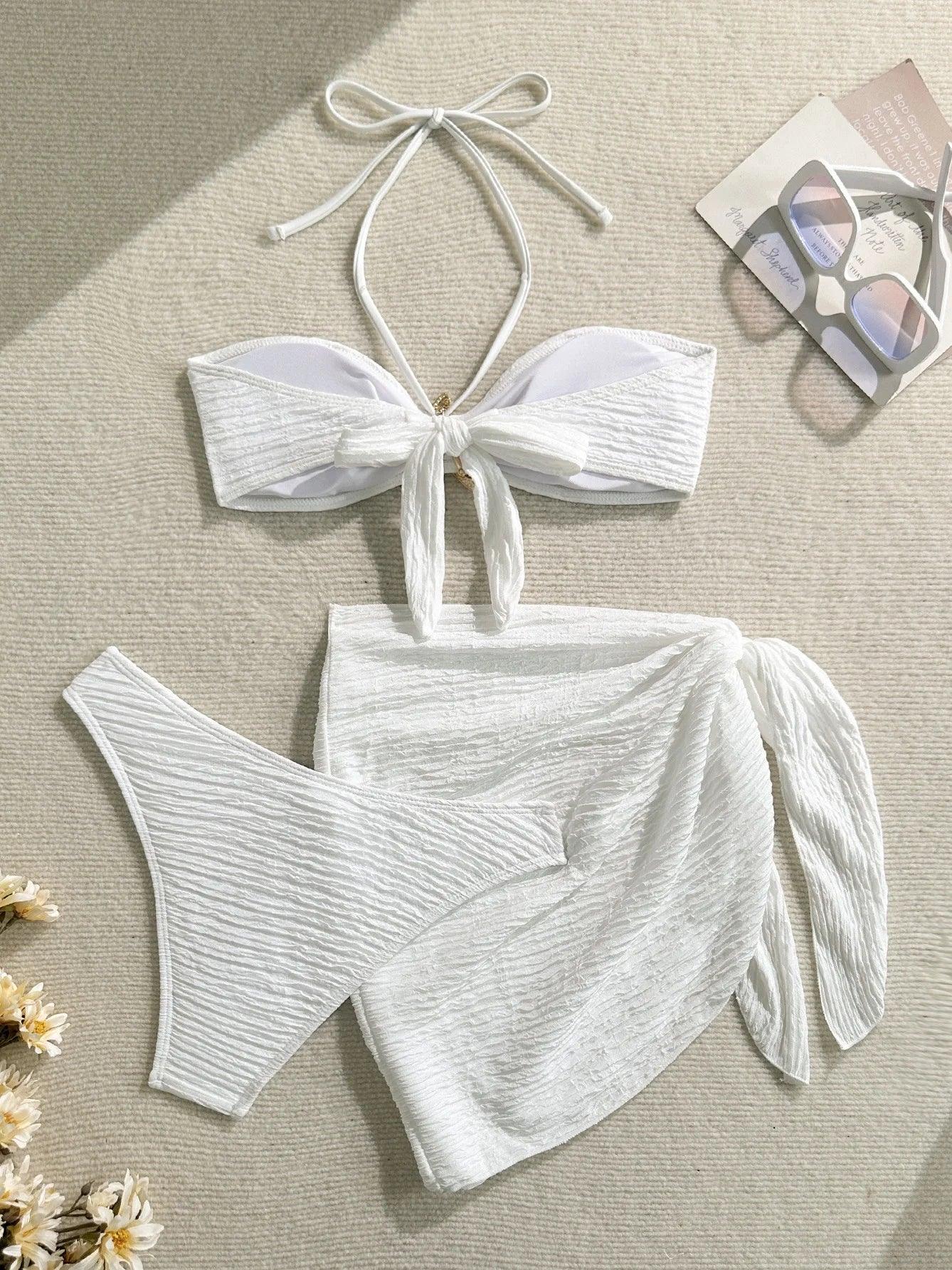 3-Piece Leopard Mesh Bikini Set – Starfish Charm & Bandeau Top - Piña Colada