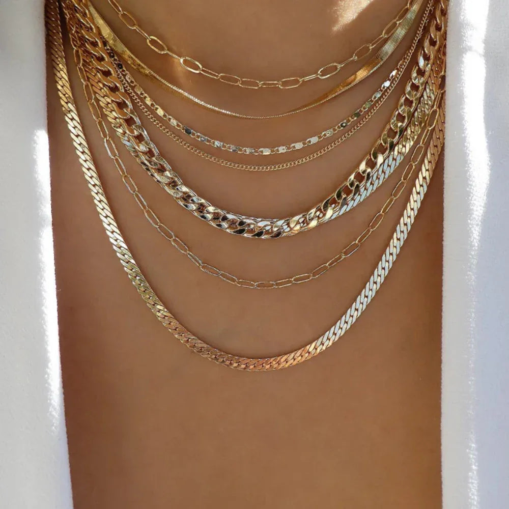 Boho Multi-Layer Gold Crystal Pendant Necklace Set - Piña Colada