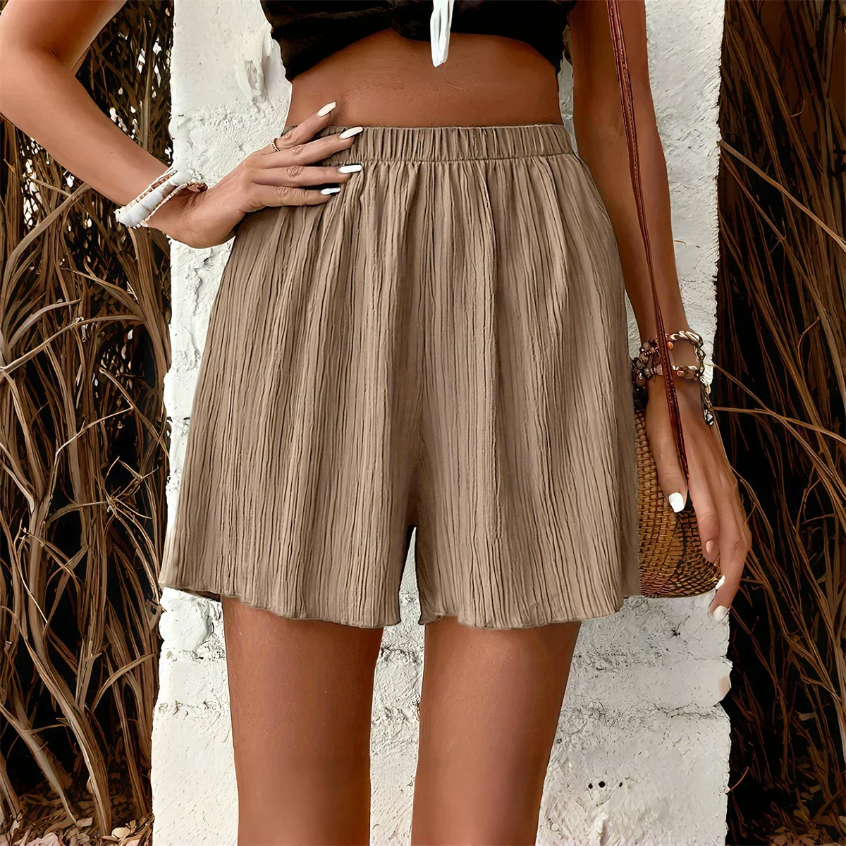 Women High Waist Solid Shorts - Piña Colada