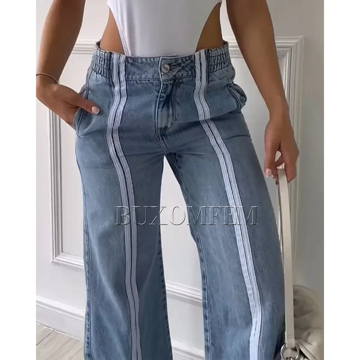 High Waist Loose Fit Wide Leg Jeans – Cotton Denim Comfort - Piña Colada
