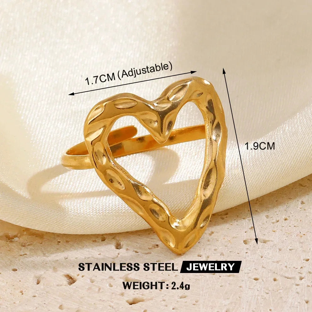 Gold Color Stainless Steel Heart Ring - Piña Colada