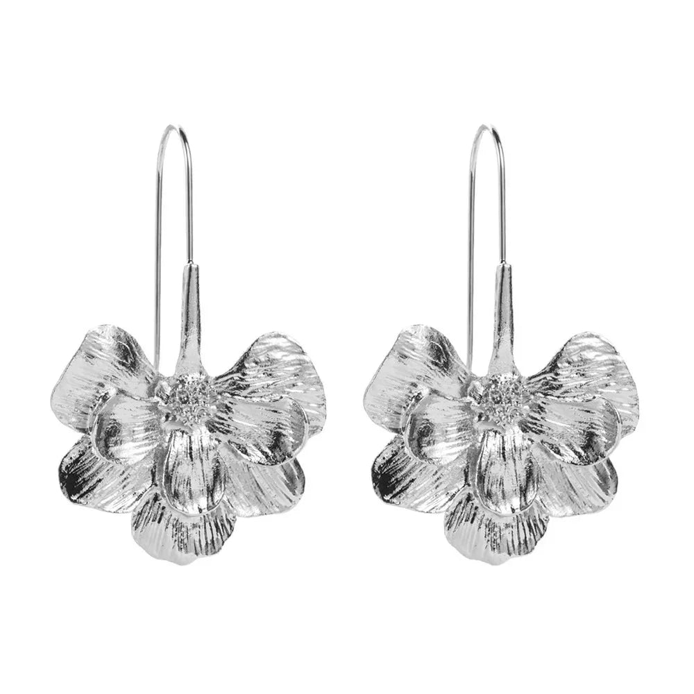Long Drop Earrings Simple Flower - Piña Colada