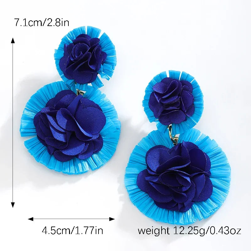 Bohemian Raffia Flower Drop Earrings - Piña Colada