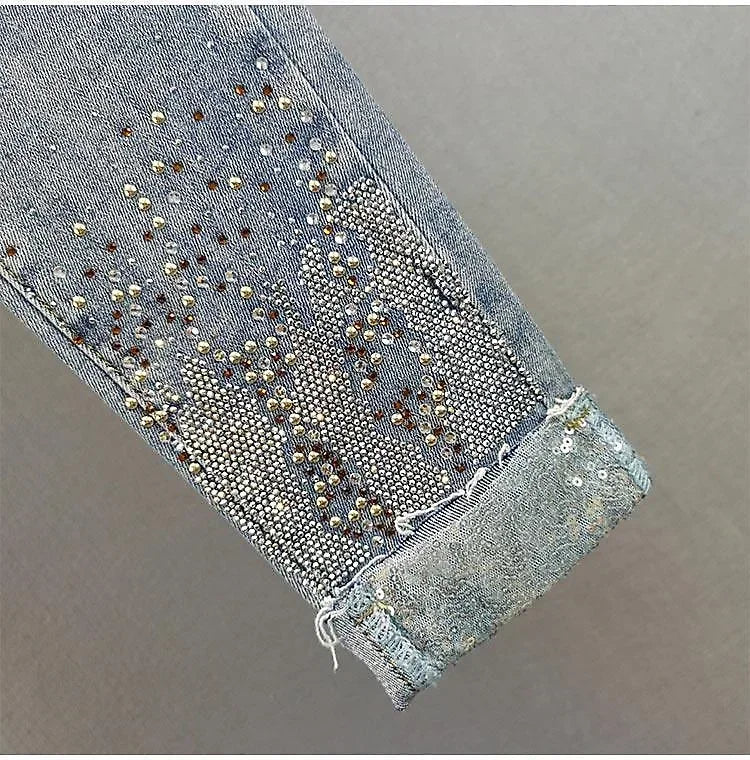 European Sequin High-Waist Skinny Jeans - Piña Colada