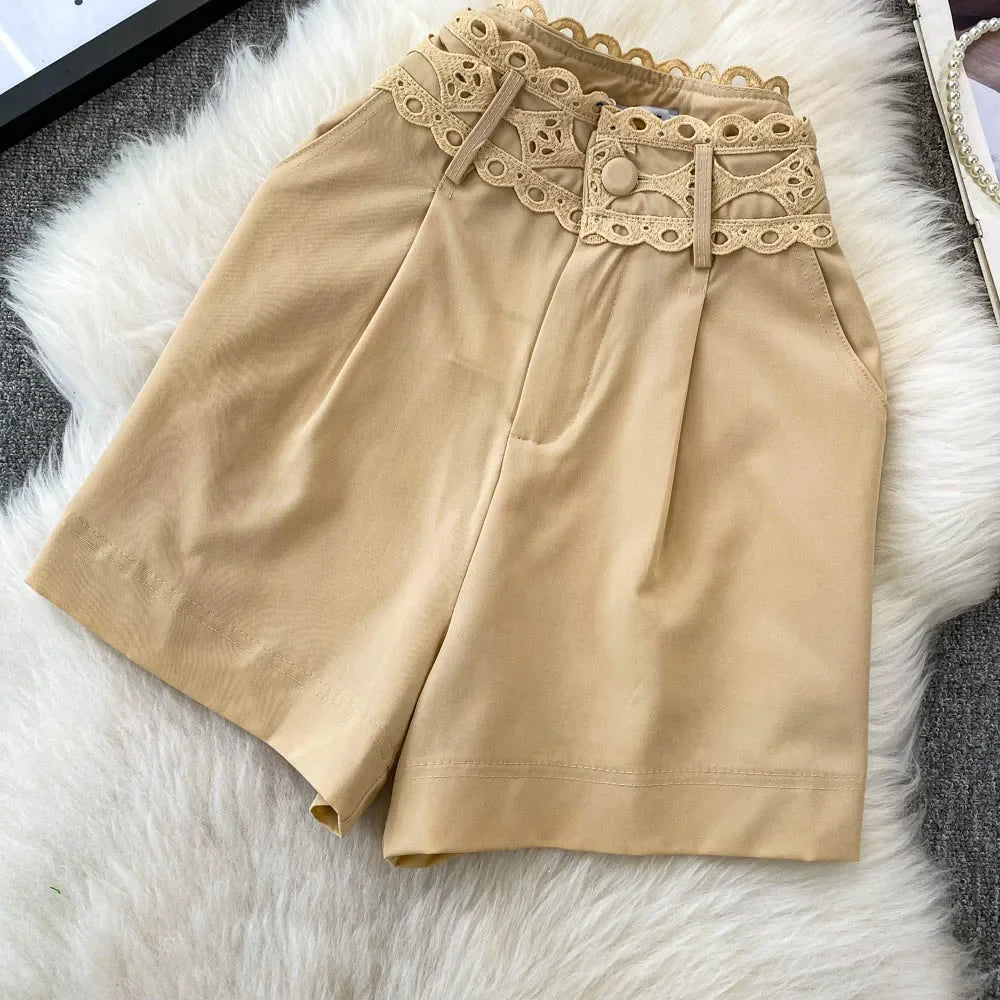 High-Rise Wide Leg Shorts - Piña Colada