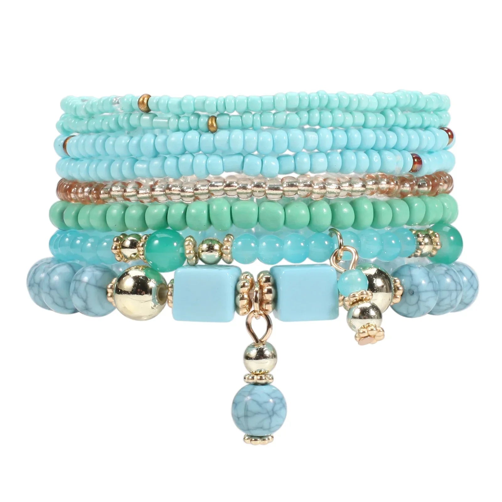 Bohemian Multicolor Stackable Beaded Bracelets - Piña Colada
