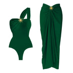 2Pcs One Shoulder Swimsuit - Piña Colada