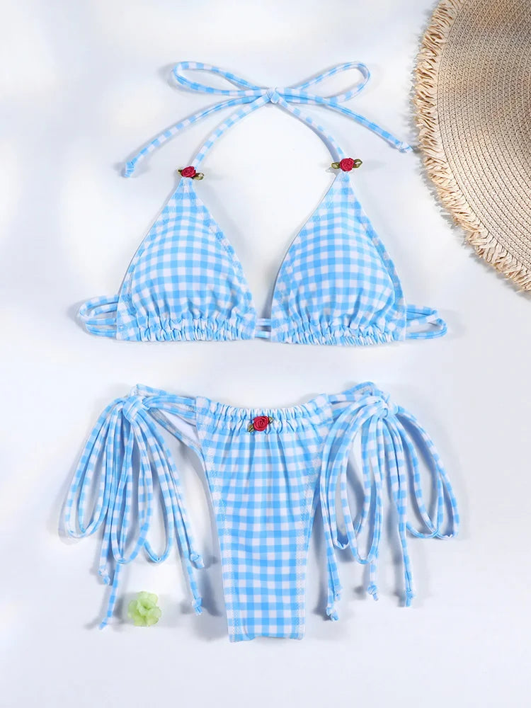 Floral Print Bordered Bikini Set