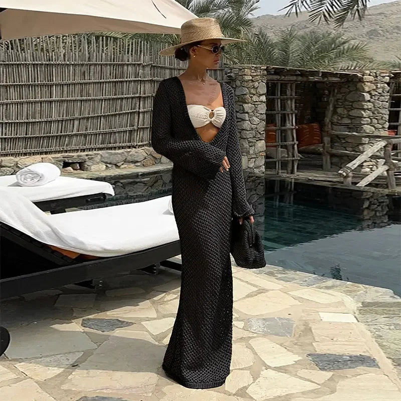 Sexy U-neck Knit Maxi Dress - Piña Colada