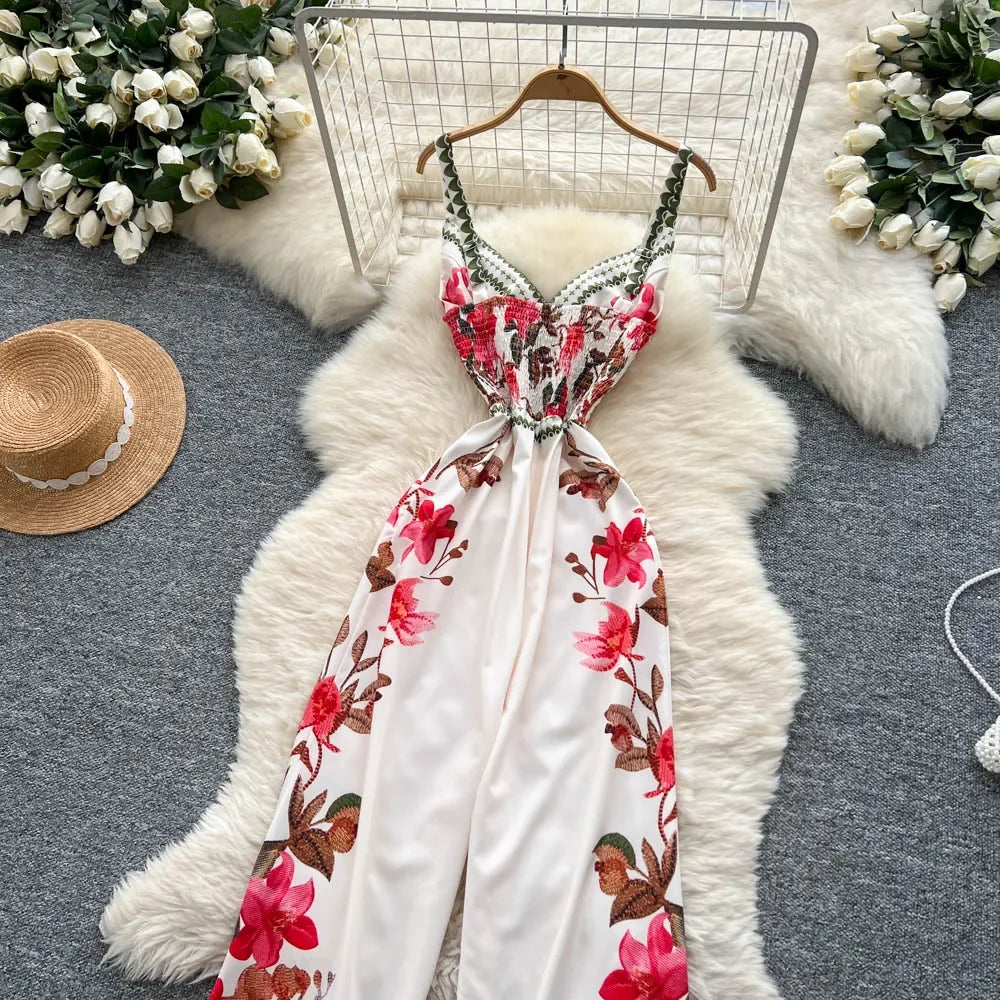 Vintage Printed Jumpsuit for Women – Full-Length Summer Romper with Mid Waist - Piña Colada