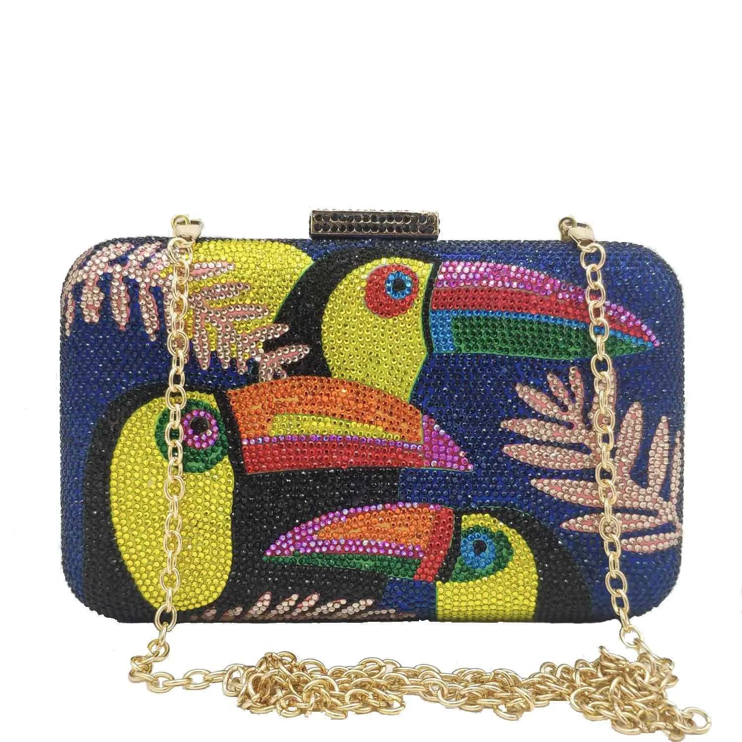 Novelty Toucan Bird Women Crystal Evening Bags Rhinestones - Piña Colada