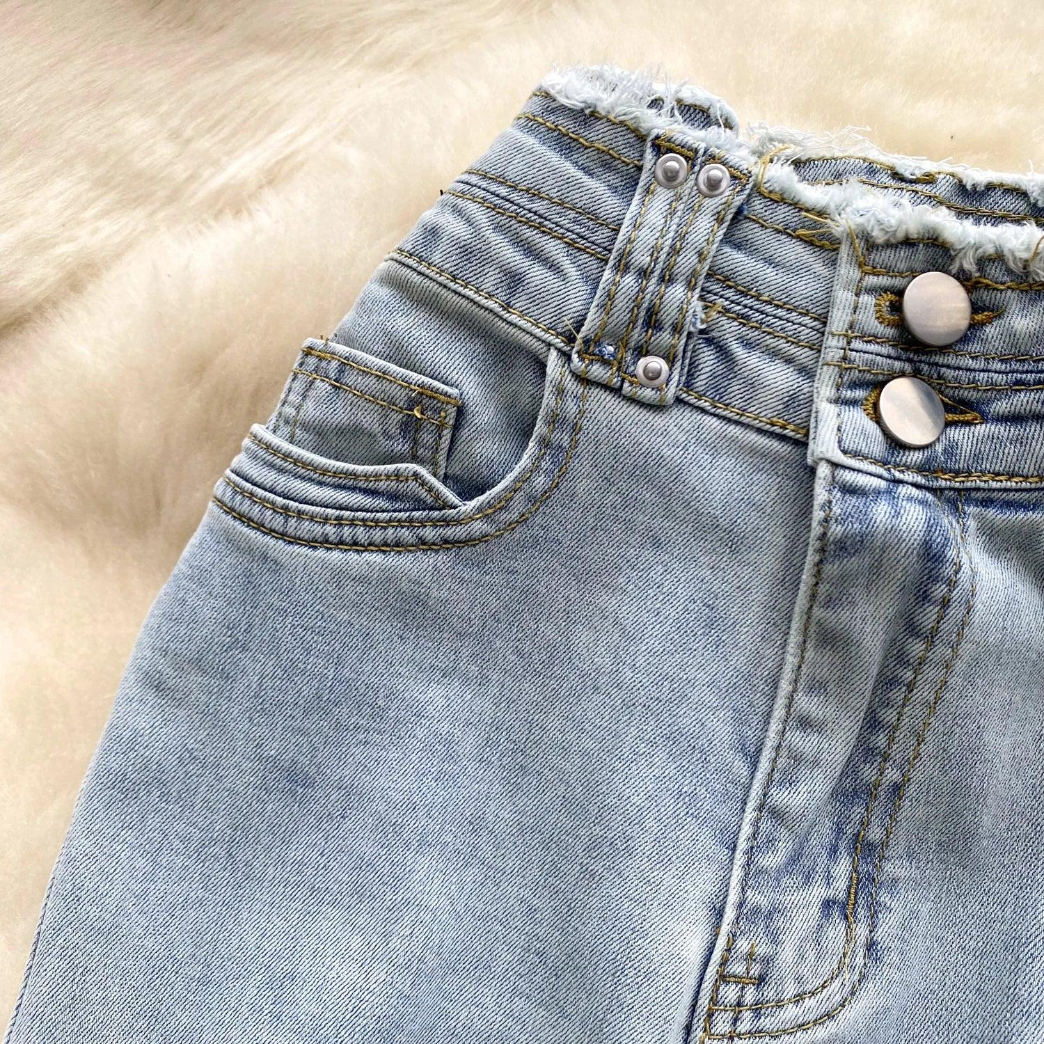 High-Waisted Flared Denim Pants with Faux Zippers – Streetwear Style - Piña Colada