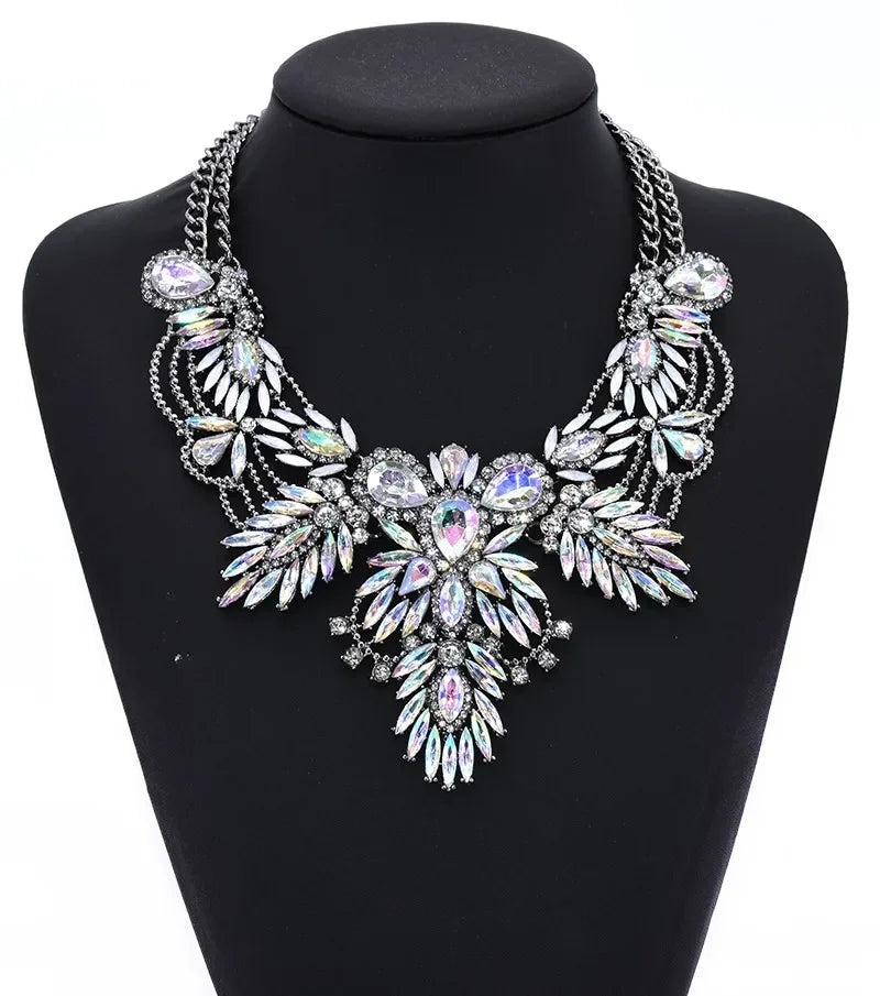 Crystal Rhinestone Tassel Large Collar - Piña Colada