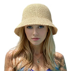 Crochet Straw Bucket Hat - Piña Colada