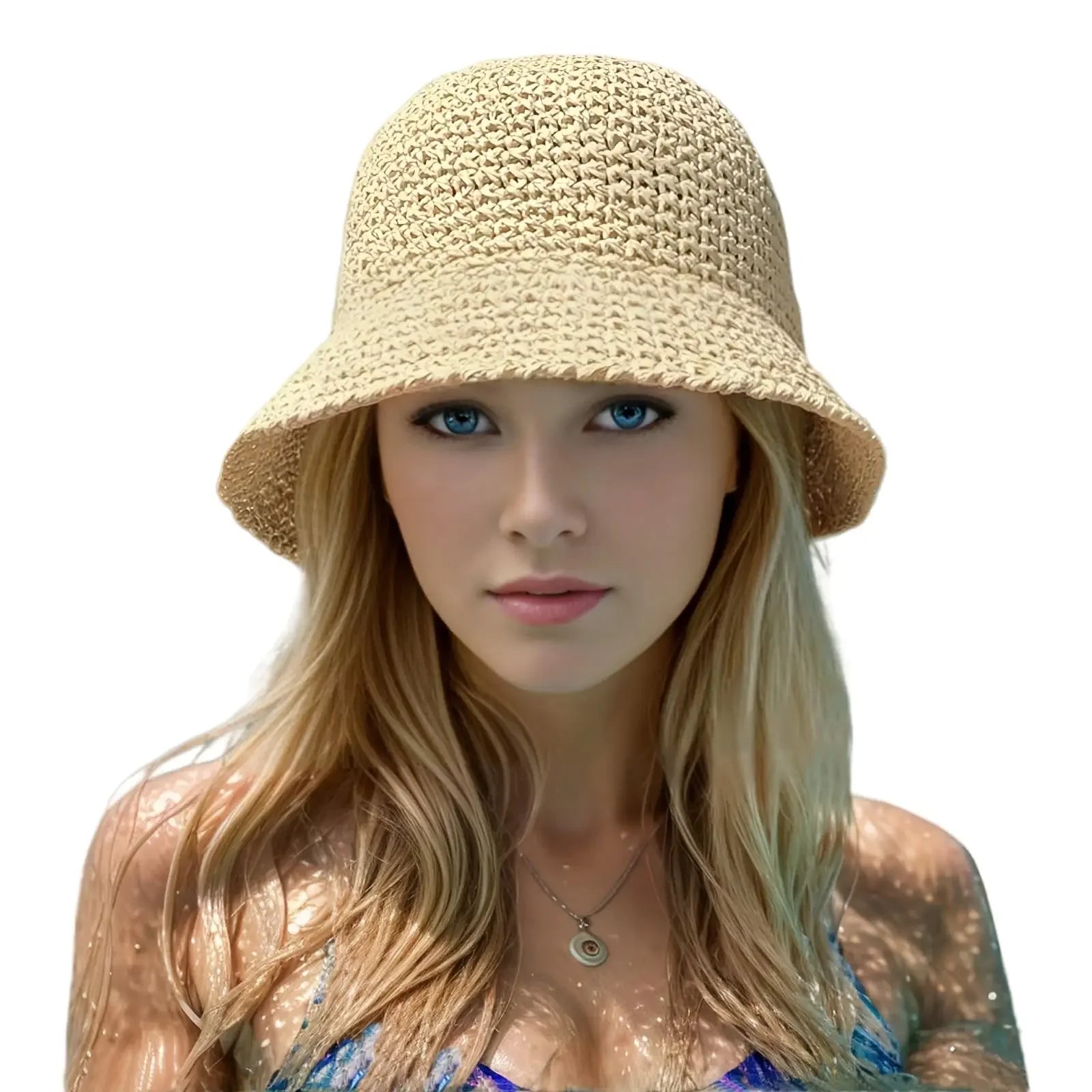 Crochet Straw Bucket Hat - Piña Colada