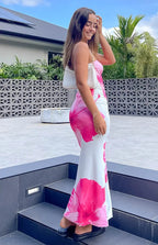 Flower Print Strapless Long Dress - Piña Colada