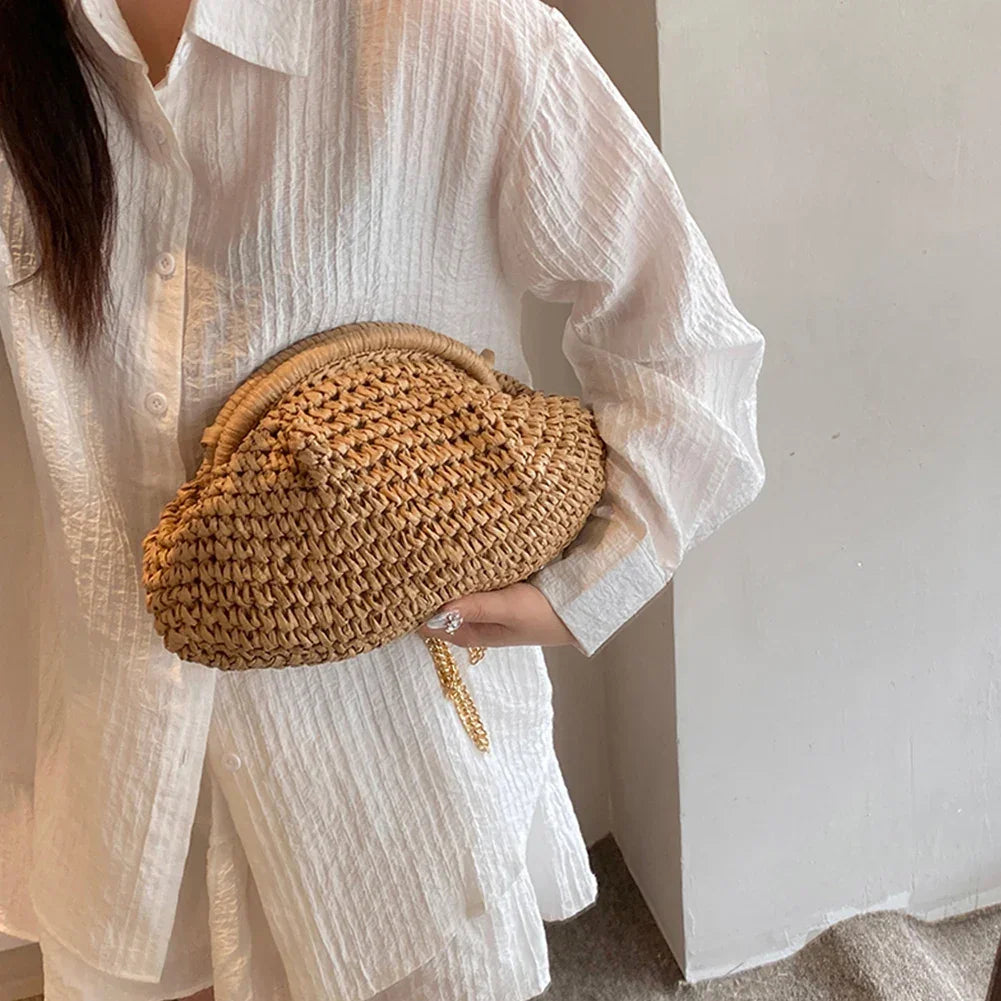Straw Woven Bag Chain Strap - Piña Colada