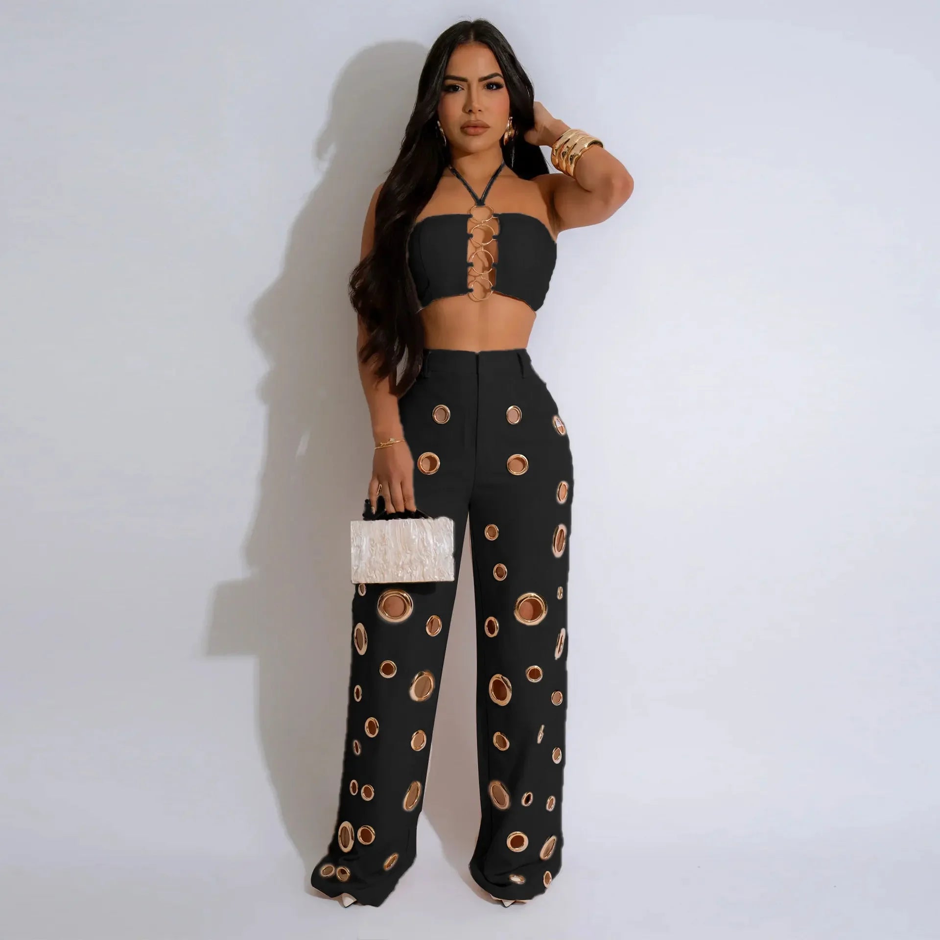 Wide Leg Pants Crop Top Outfits - Piña Colada