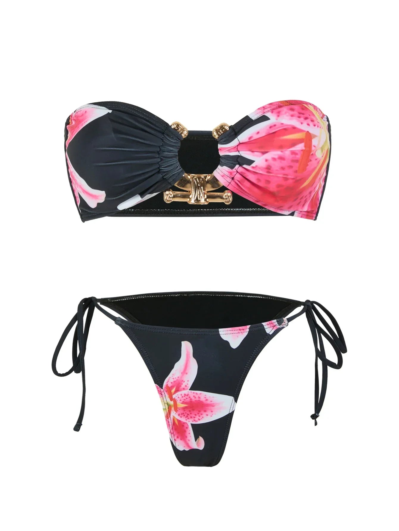 Solid Ring Detail Bikini Set - Piña Colada