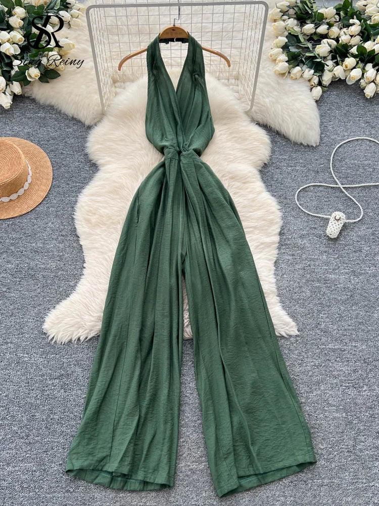 Backless Jumpsuits Women Halter Lace Up - Piña Colada