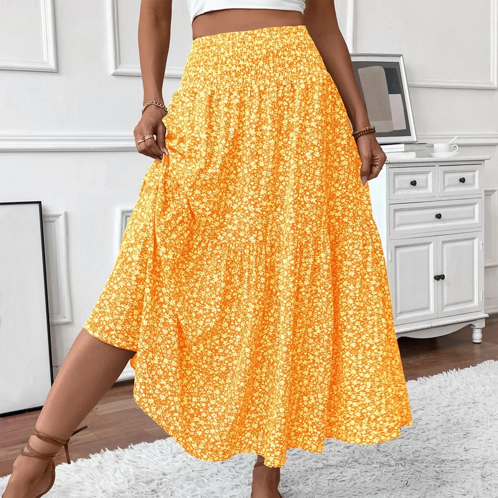Floral Print Elastic Waist Loose - Piña Colada
