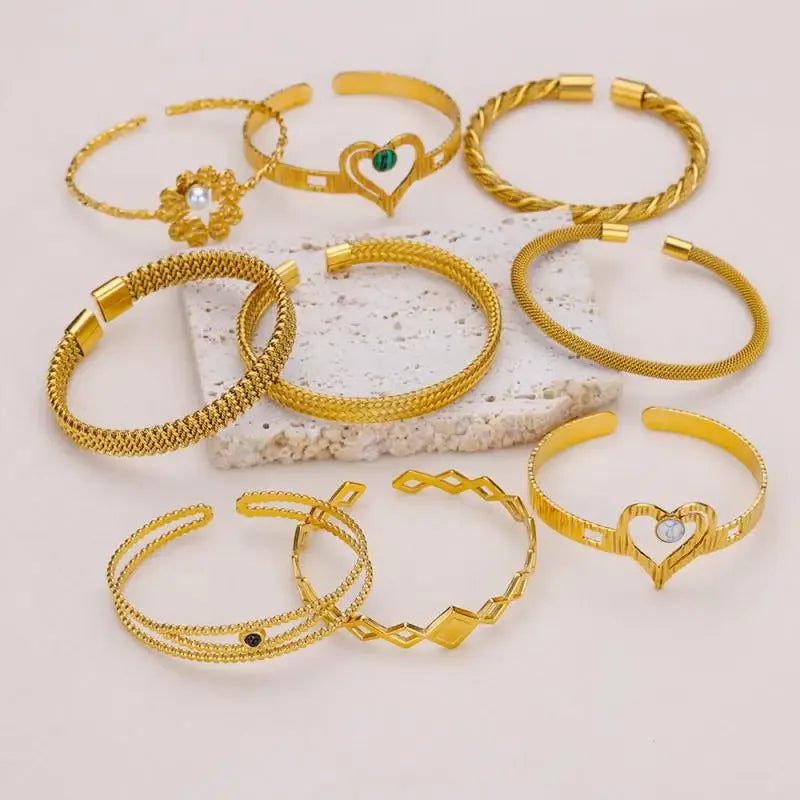18K Gold-Plated Stainless Steel Cuff Bracelet for Women - Piña Colada