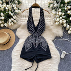 Rompers Fashion V Neck Backless - Piña Colada
