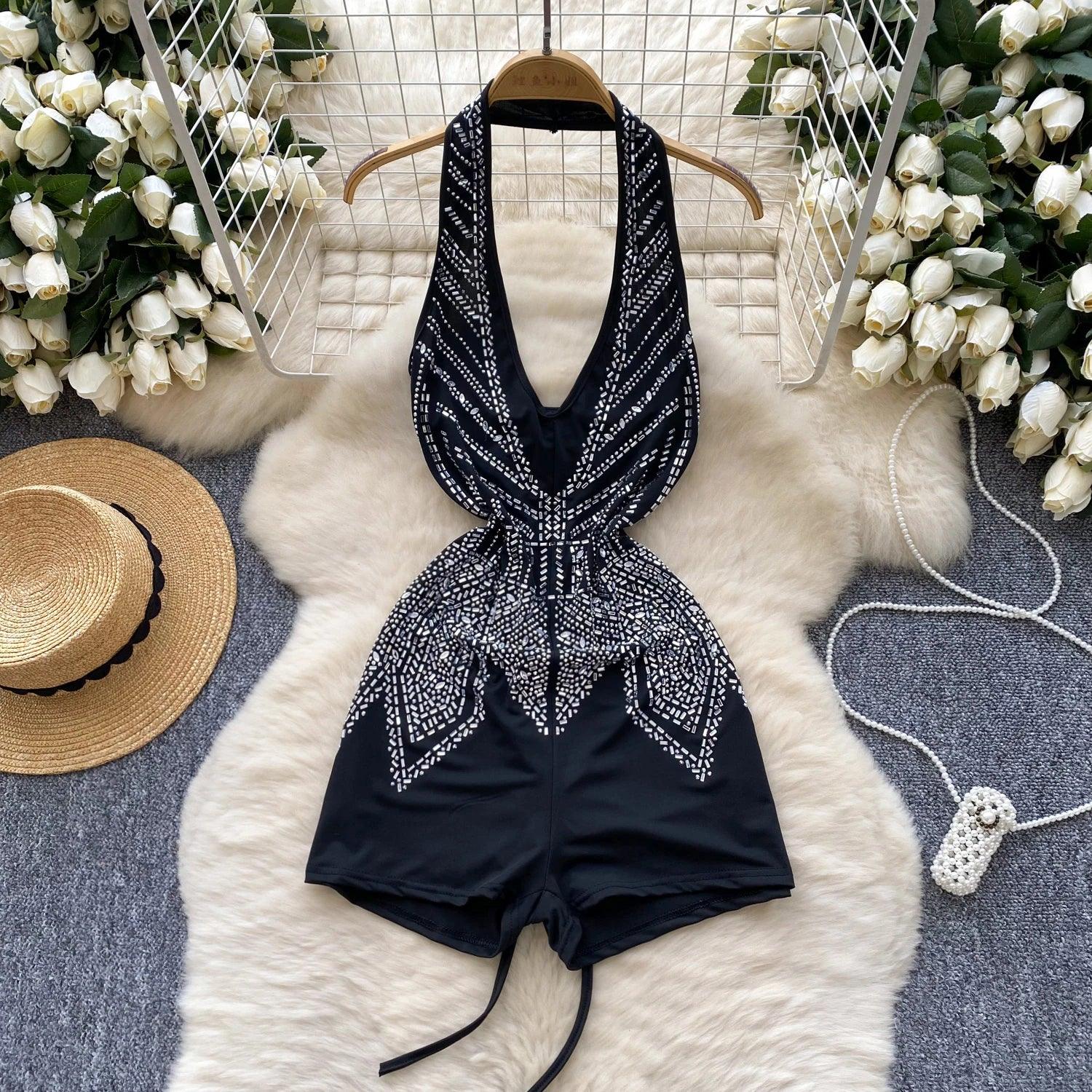 Rompers Fashion V Neck Backless - Piña Colada