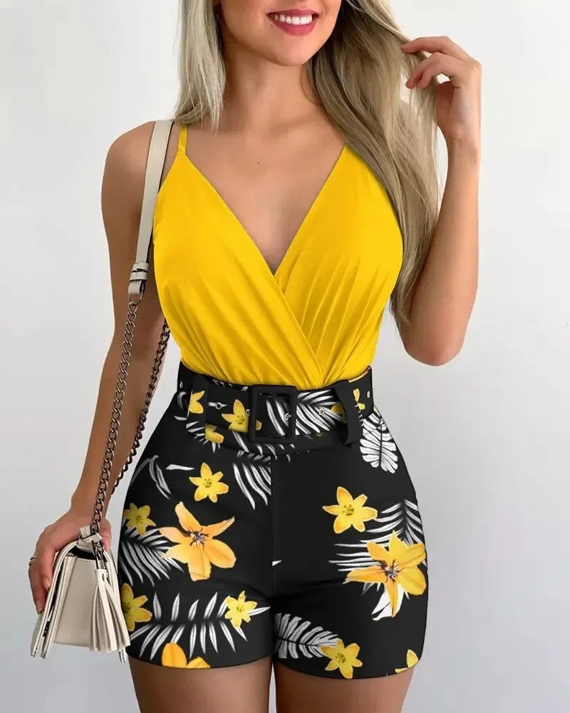 2-Piece Sets V-neck Print Short - Piña Colada