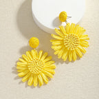 Boho Handmade Rattan Drop Earrings Flower - Piña Colada
