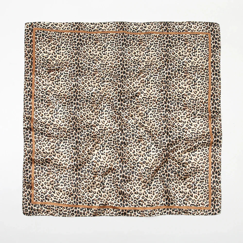 Leopard Print Square Scarf Satin Silk - Piña Colada