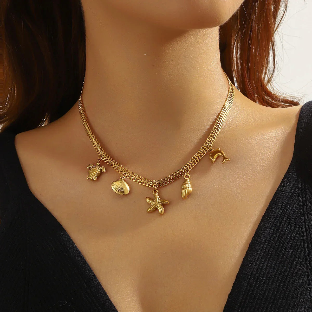 Stainless Steel Fashion Starfish Conch Pendant - Piña Colada