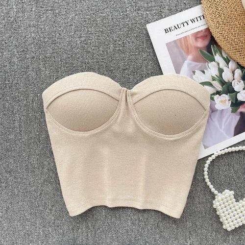 Strapless Summer Casual Crop Tops with Built In Bras - Piña Colada