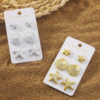 6Pcs Starfish Shell Stud Earrings - Piña Colada