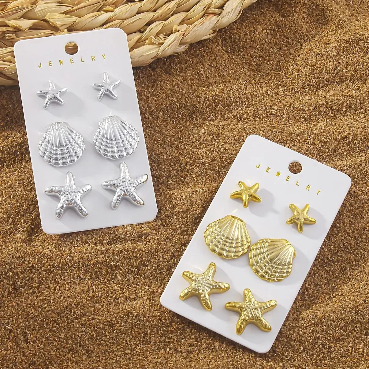 6Pcs Starfish Shell Stud Earrings - Piña Colada
