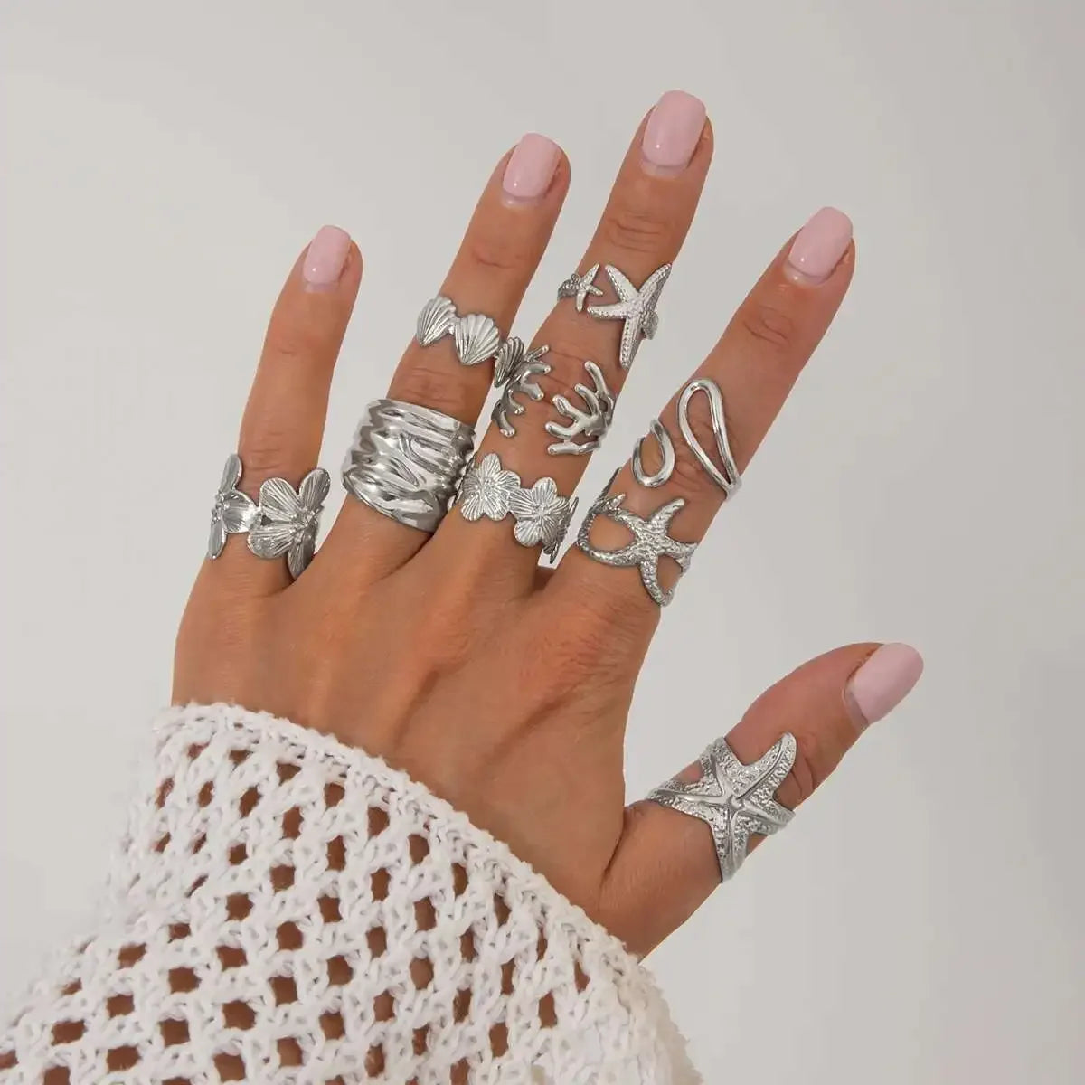 9Pcs/Set Rings Starfish Scallop - Piña Colada