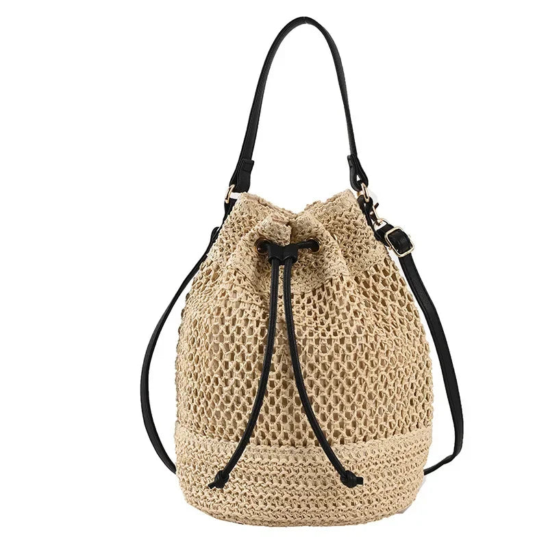 Braided Straw Bucket Bag - Piña Colada