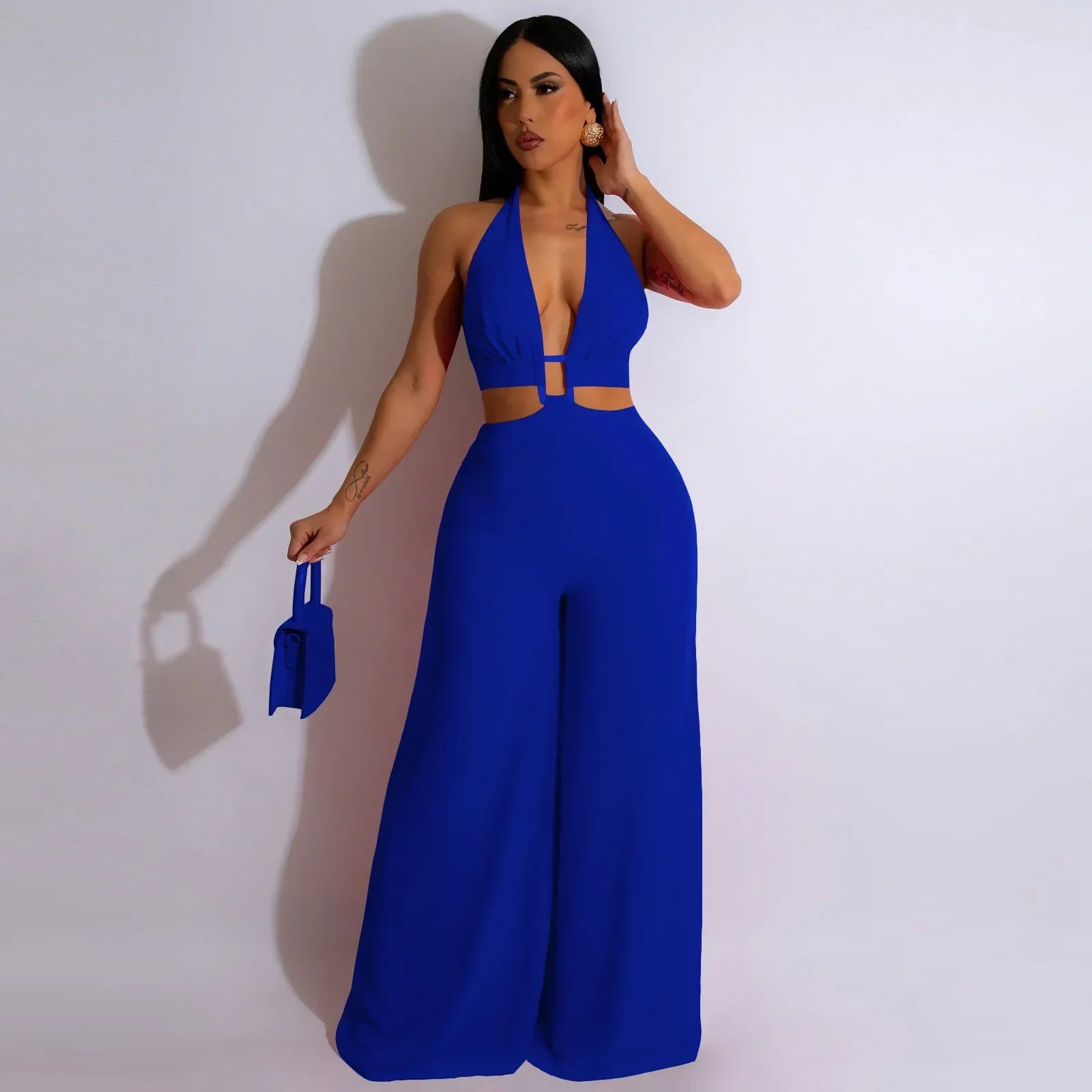 Cutout Halter Wide-Leg Jumpsuit - Piña Colada